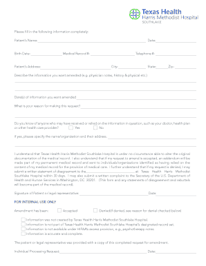 Medical Record Amendment Request Form