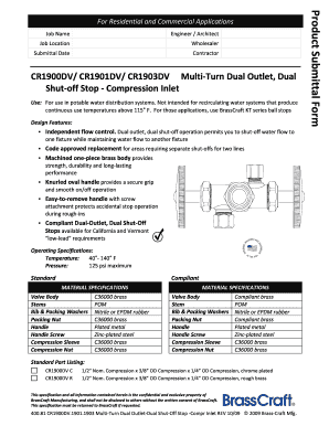 Product Submittal Form for Dual Outlet Shut-Off Stops