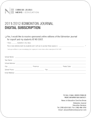 Edmonton Journal Digital Subscription Form