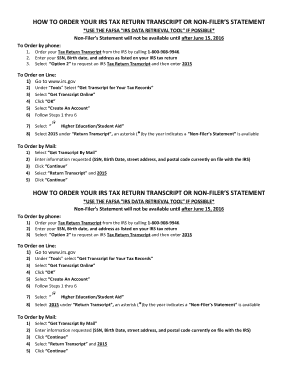 IRS Tax Return Transcript Order Instructions
