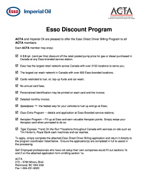 Esso Direct Driver Billing Program Application