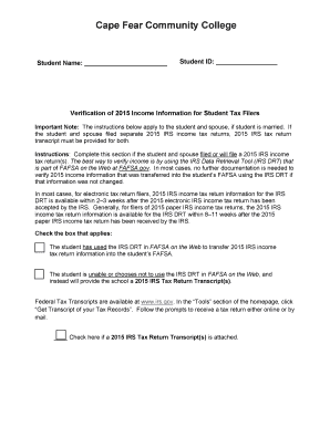 Cape Fear Community College 2015 Income Verification Form
