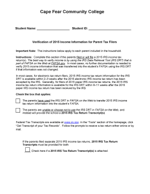 Verification of 2015 Income Information for Parent Tax Filers
