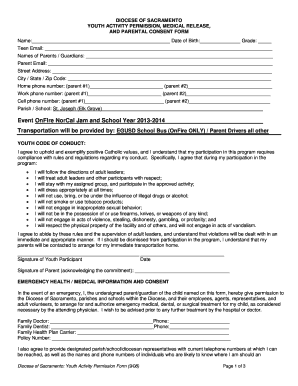 Diocese of Sacramento Youth Activity Permission Form