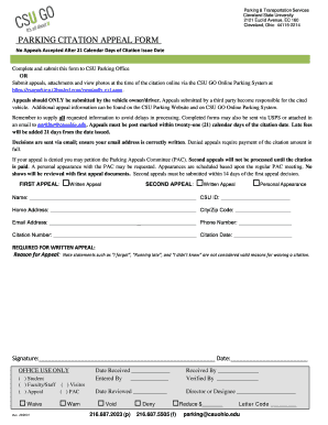 Parking Citation Appeal Form