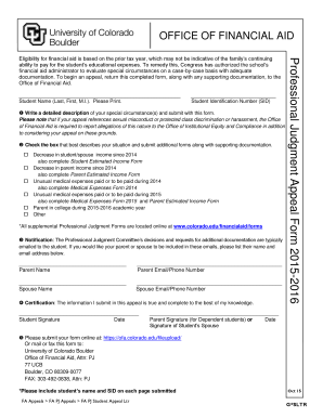 Professional Judgment Appeal Form