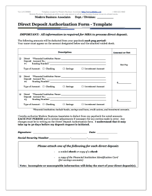 direct deposit form template word
