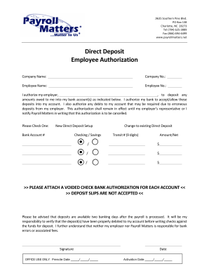 Direct Deposit Employee Authorization Form