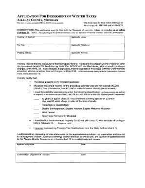 Application for Deferment of Winter Taxes