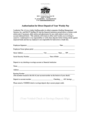 Authorization for Direct Deposit of Weekly Pay