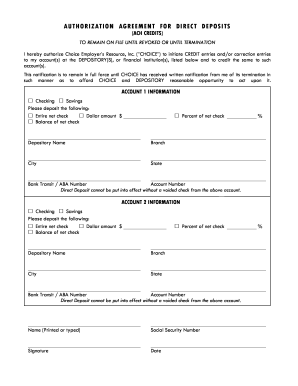 Authorization Agreement for Direct Deposits