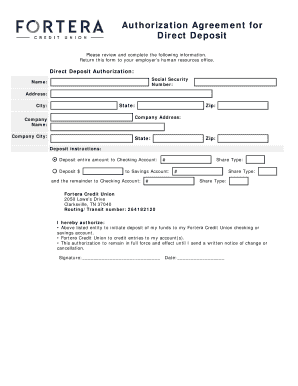 Direct Deposit Authorization Agreement