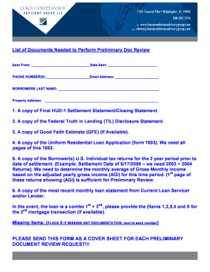 Preliminary Document Review Request Form
