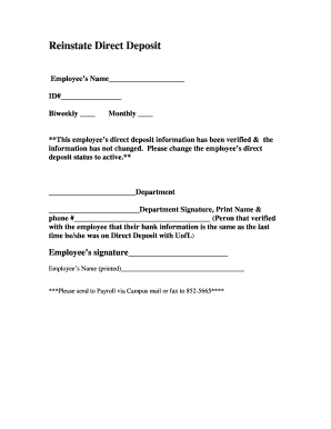 Reinstate Direct Deposit Form