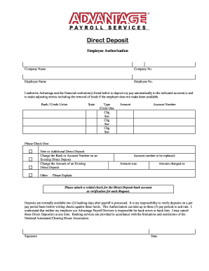 Employee Direct Deposit Authorization Form