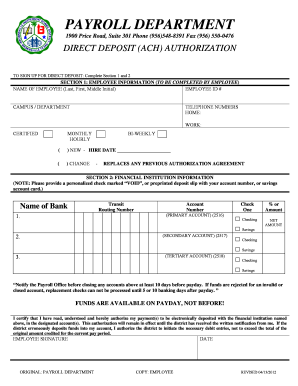 Direct Deposit Authorization Form