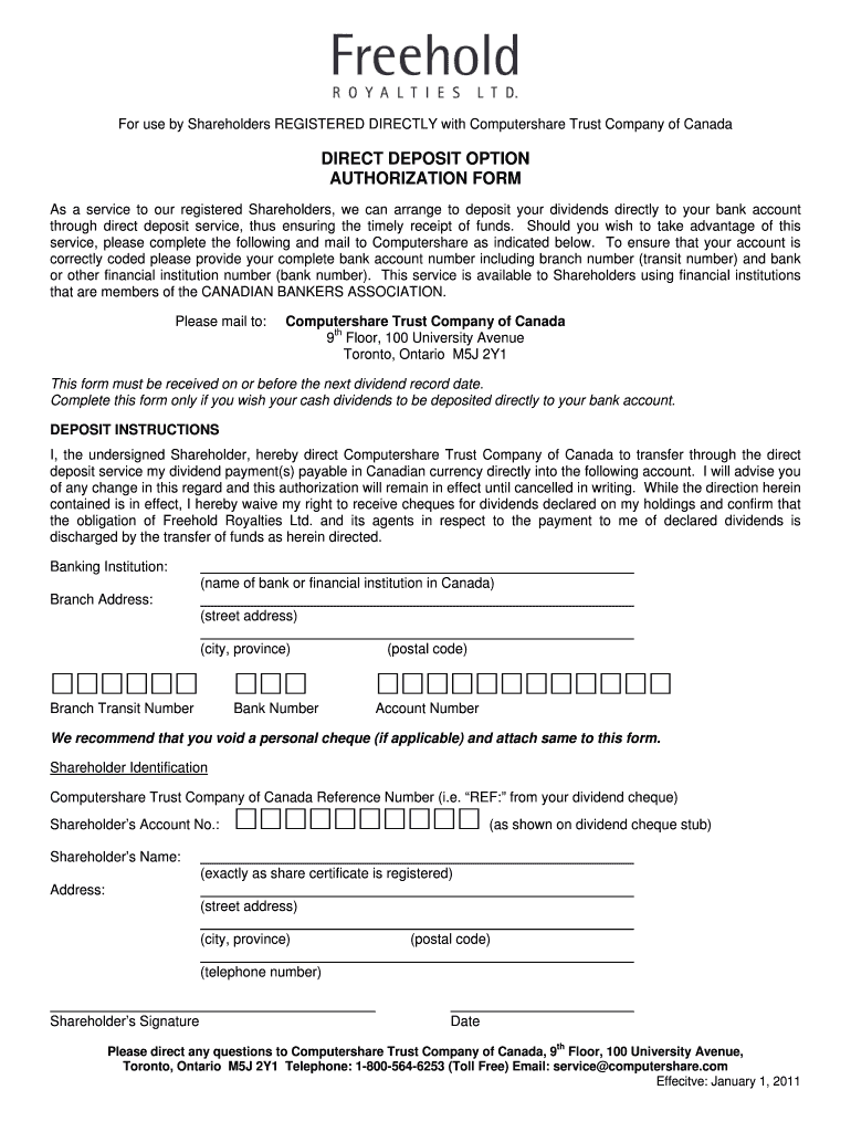 Fillable Online Direct Deposit Auth Form Fax