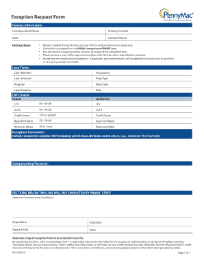 PennyMac Exception Request Form