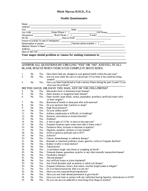 Health Questionnaire for Dental Treatment
