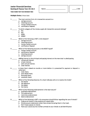 Junior Financial Services Banking Test