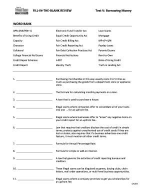 Borrowing Money Fill-in-the-Blank Review