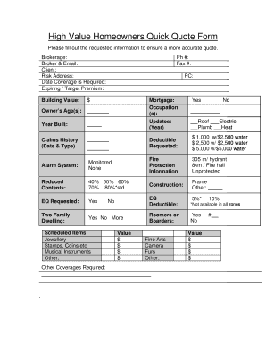 High Value Homeowners Insurance Quote Form