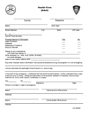 Adult Health Form