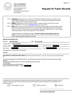 Anaheim Public Records Request Form