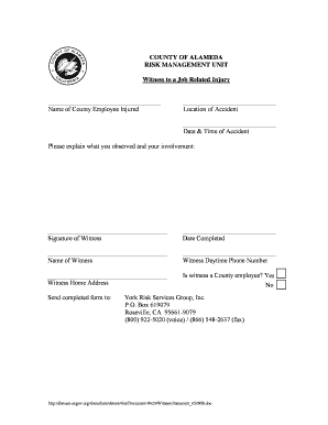 Witness to a Job Related Injury Form