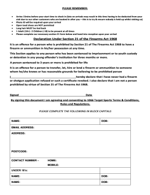 Section 21 Firearms Act Declaration Form