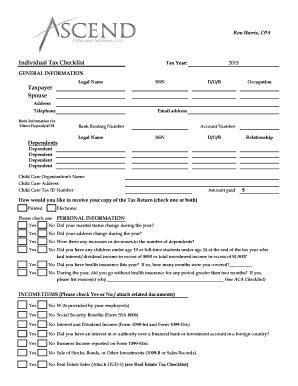 2015 Individual Tax Checklist