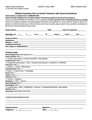 Medical Evaluation Prior to Dental Treatment with General Anesthesia