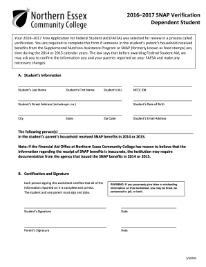 2016–2017 SNAP Verification Form