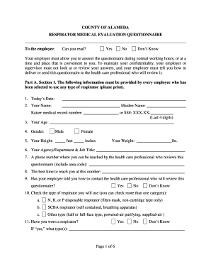 Respirator Medical Evaluation Questionnaire