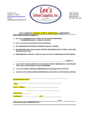 Full Service School Supply Dispenser Agreement