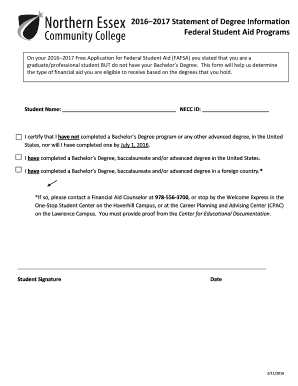 2016–2017 Statement of Degree Information