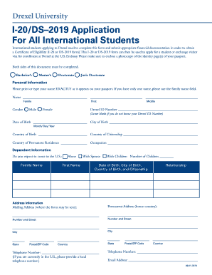 Drexel University I-20/DS-2019 Application