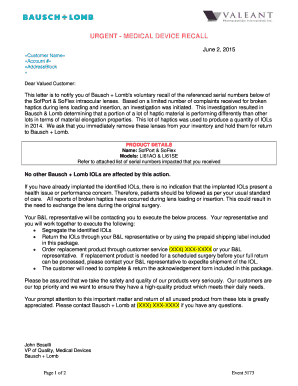 Medical Device Recall Notice and Acknowledgement Form