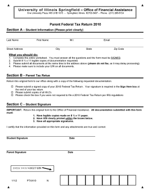 University of Illinois Parent Federal Tax Return 2010