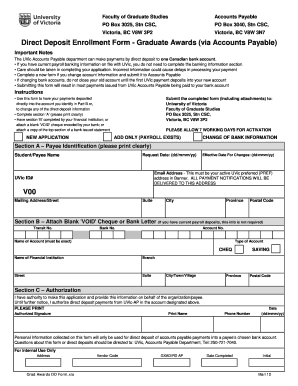Direct Deposit Enrollment Form - Graduate Awards