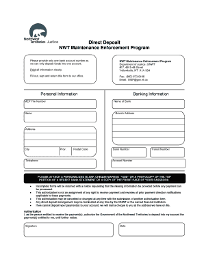 NWT Direct Deposit Authorization Form