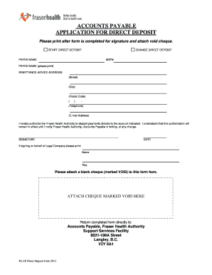 Fraser Health Authority Direct Deposit Form