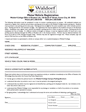 Waldorf College Parking Permit Application
