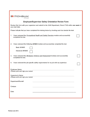 Employee Safety Orientation Review Form