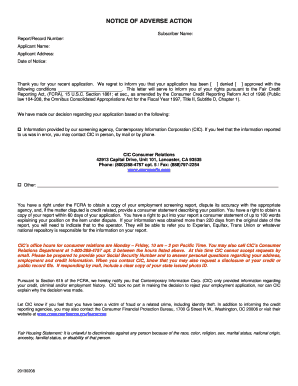 Notice of Adverse Action