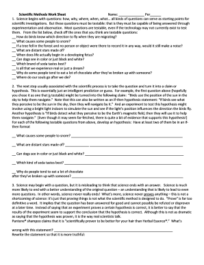Scientific Methods Worksheet