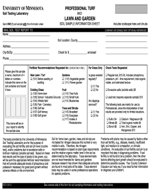 University of Minnesota Soil Sample Information Sheet