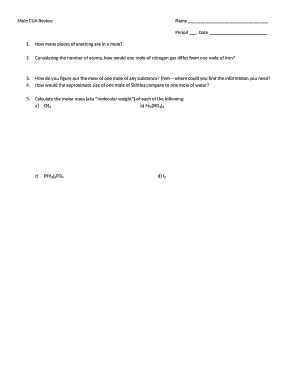 Mole CUA Review Worksheet