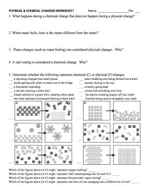 Physical and Chemical Changes Worksheet