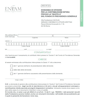 Domanda di opzione per la contribuzione intera presso la Quota A